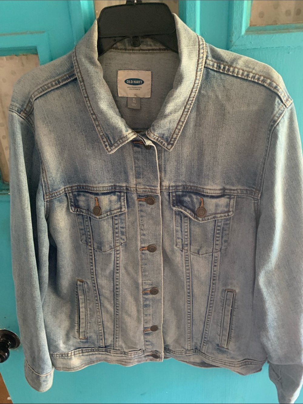 Old Navy Light Blue Denim Bomber-Style Jacket Sz XL.